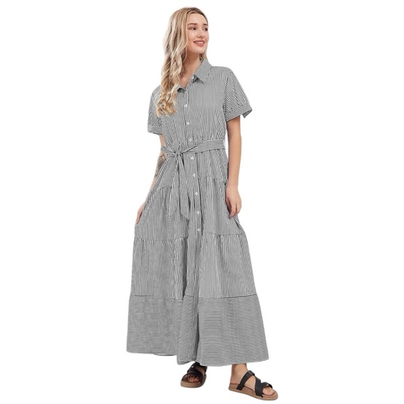 UTCOCO NWT Black Striped Maxi Dress with Belt Size Medium—ordered wrong size - Picture 5 of 5